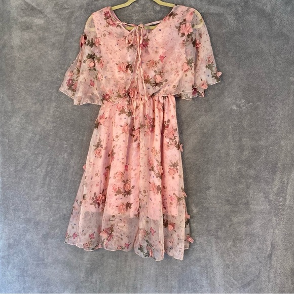 Coquette Floral Chiffon Ruffled Dress Small Whimsical Fairy Cottagecore Prairie - Picture 6 of 11